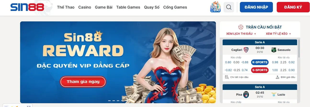 Giao diện Sin88, đơn giải dể sử dụng